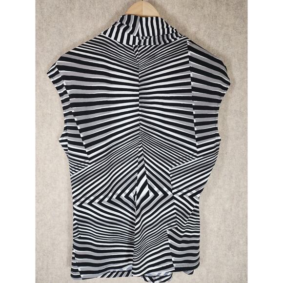 WORTHINGTON Black White Geometric Career Stretch Sleeveless Lightweight Top SZ L - Picture 2 of 7